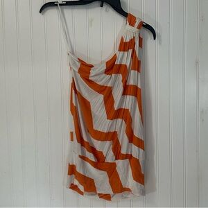 Tart Top White Orange One Shoulder Small S
